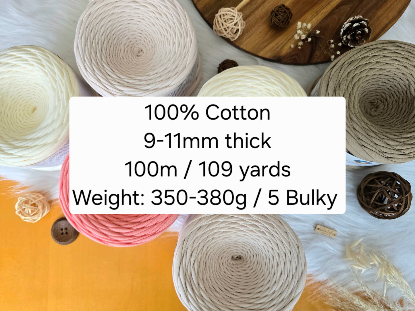 Tshirt yarn 100metres/110yards, 290-380gr, 9-11mm thickness, 100% Cotton Premium quality PRE-ORDERS