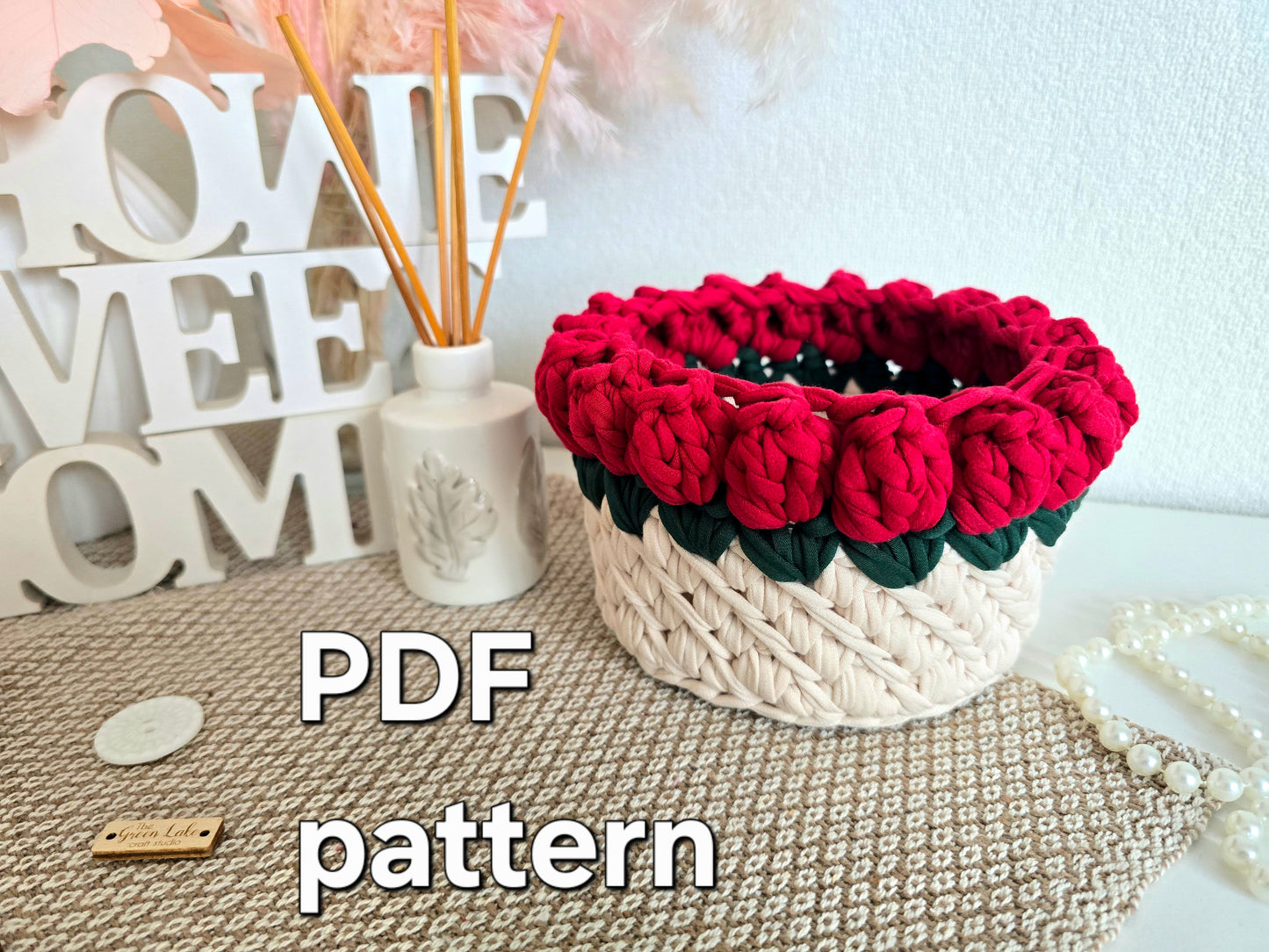 Rose Crochet Basket PDF Pattern