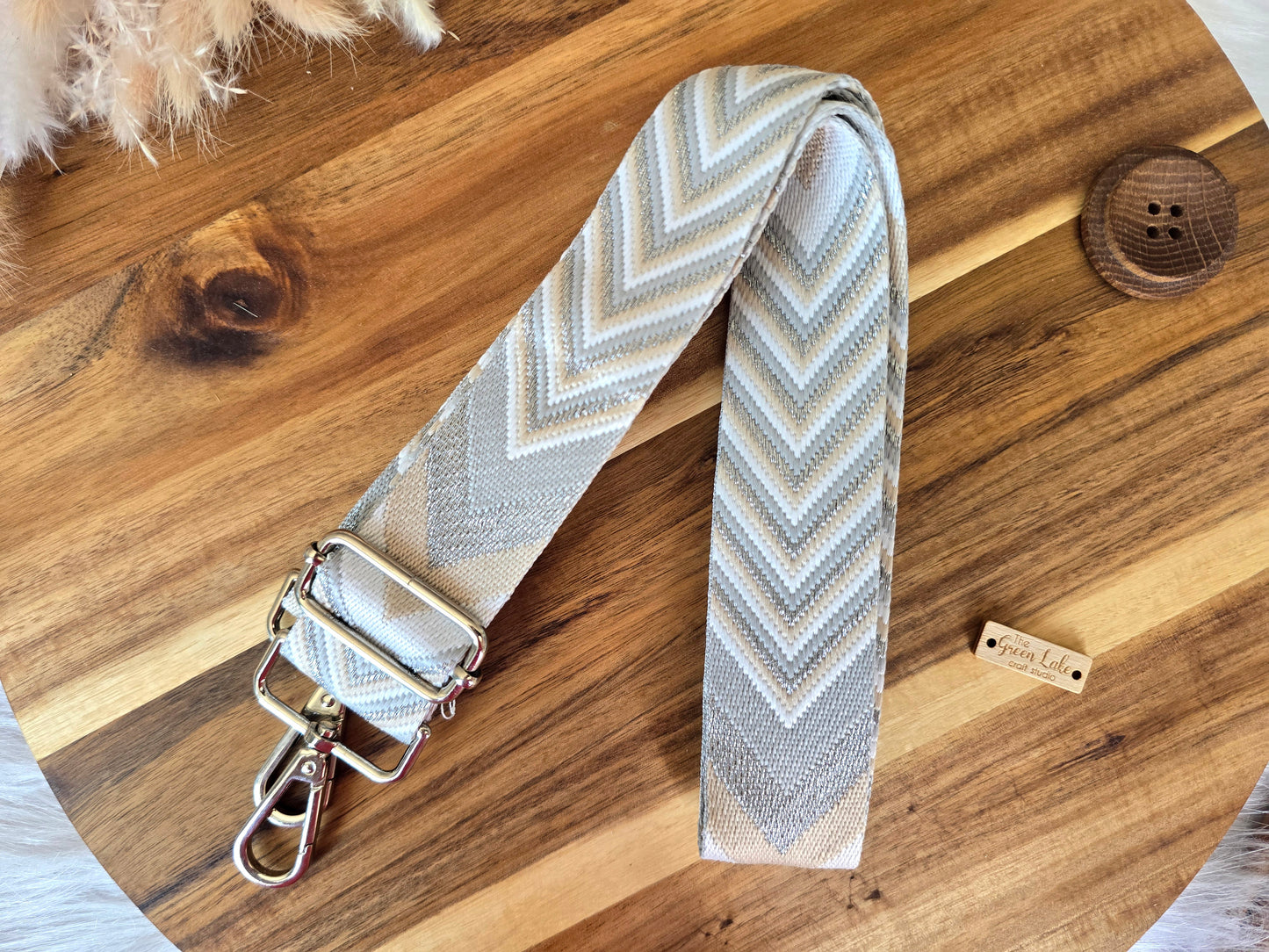 Bag straps with silver hardware