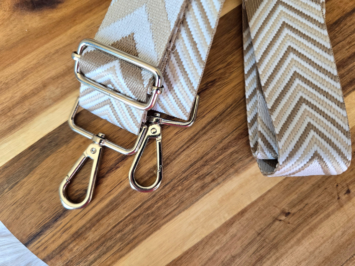 Bag straps with silver hardware