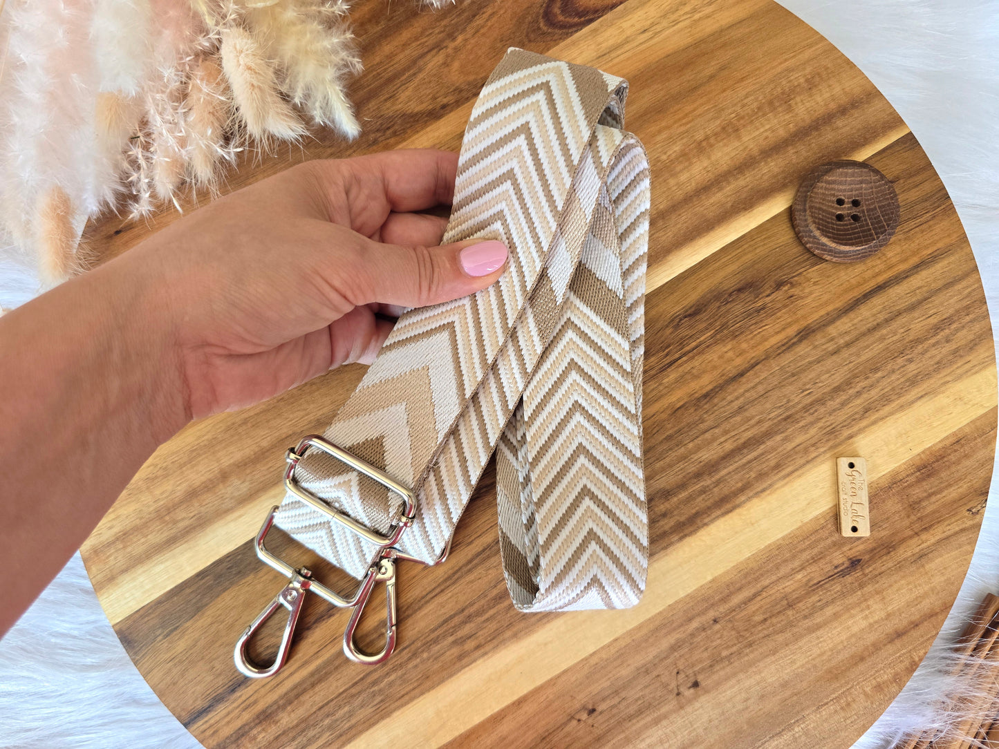 Bag straps with silver hardware