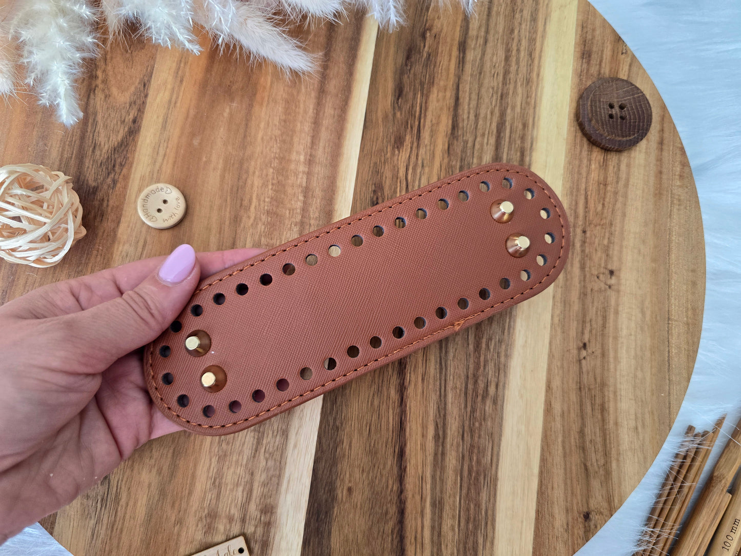 Oval bag bases 18x5.5cm Faux leather with golden stads