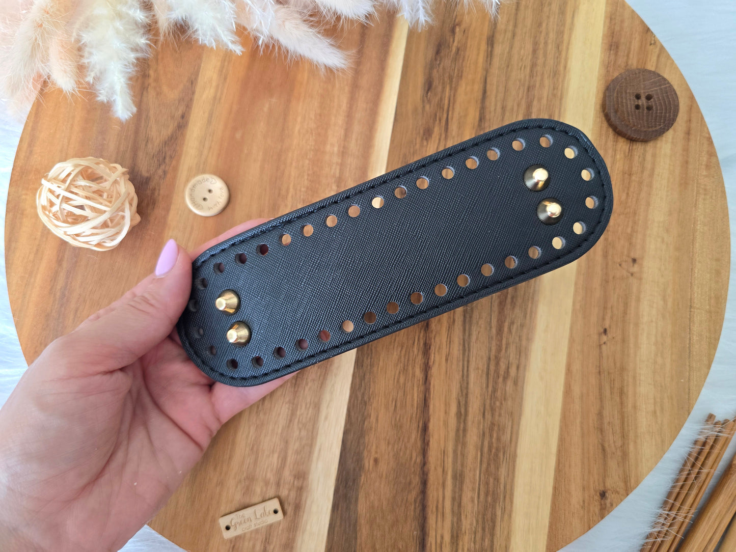 Oval bag bases 18x5.5cm Faux leather with golden stads