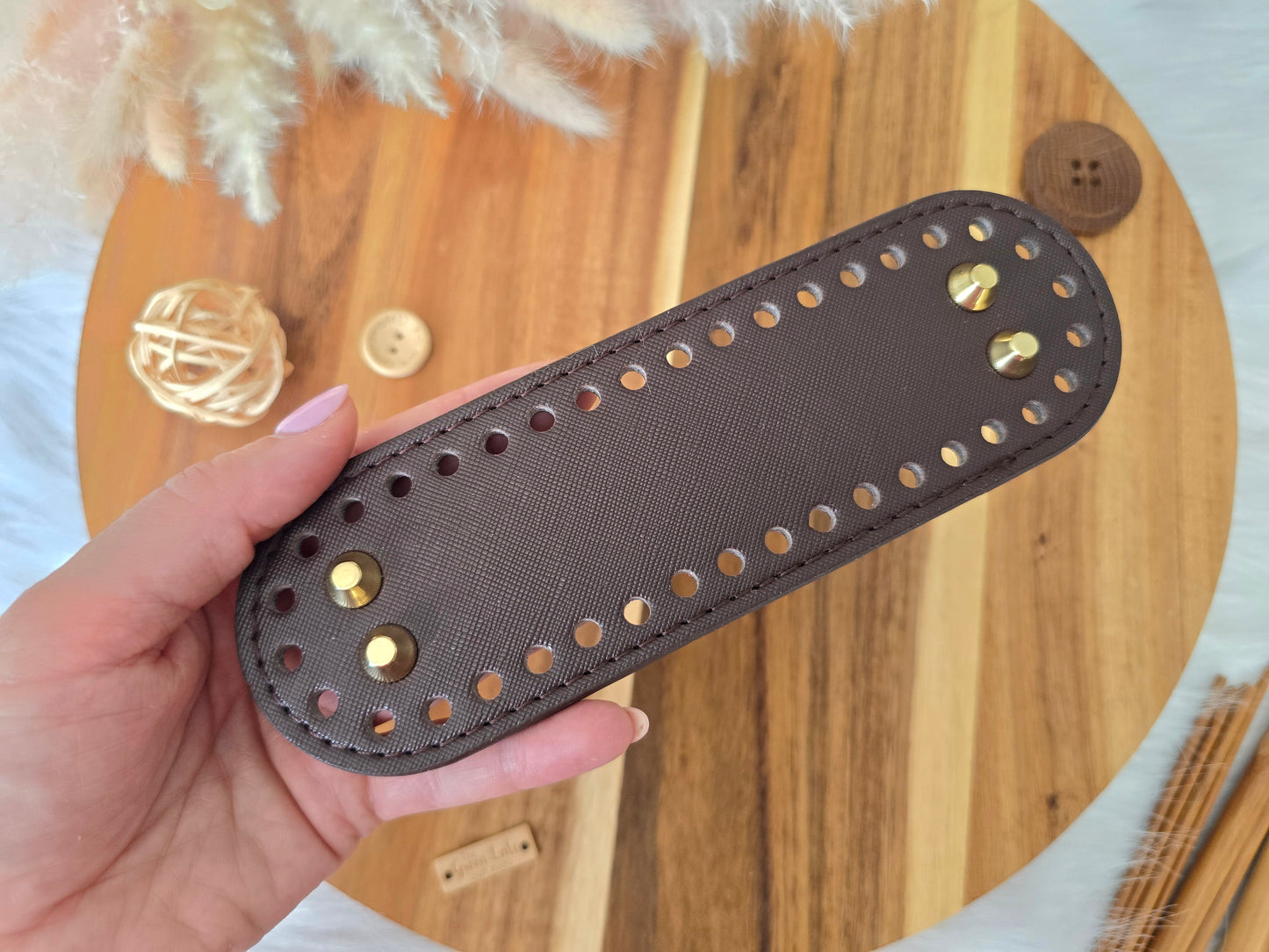 Oval bag bases 18x5.5cm Faux leather with golden stads