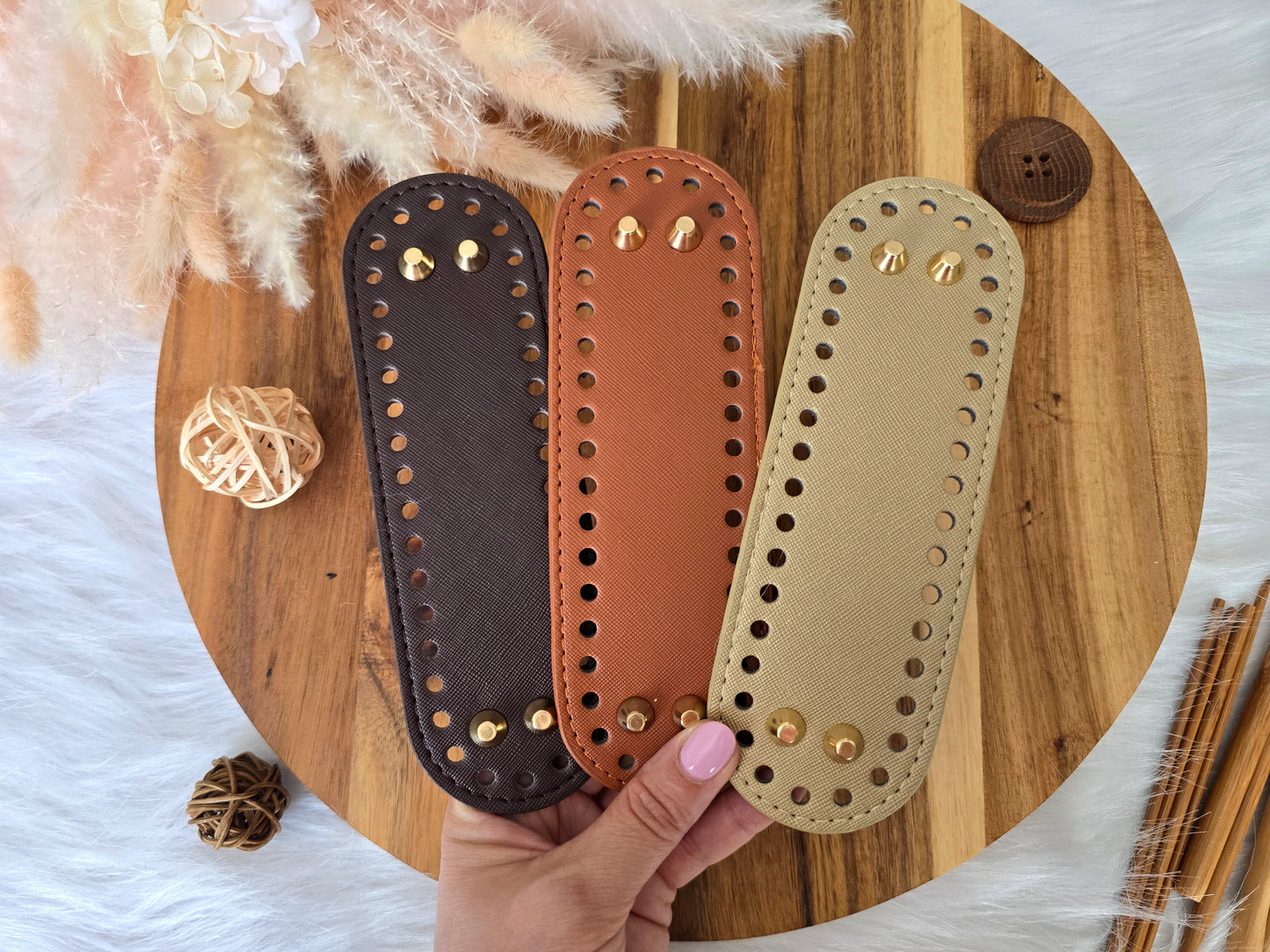 Oval bag bases 18x5.5cm Faux leather with golden stads