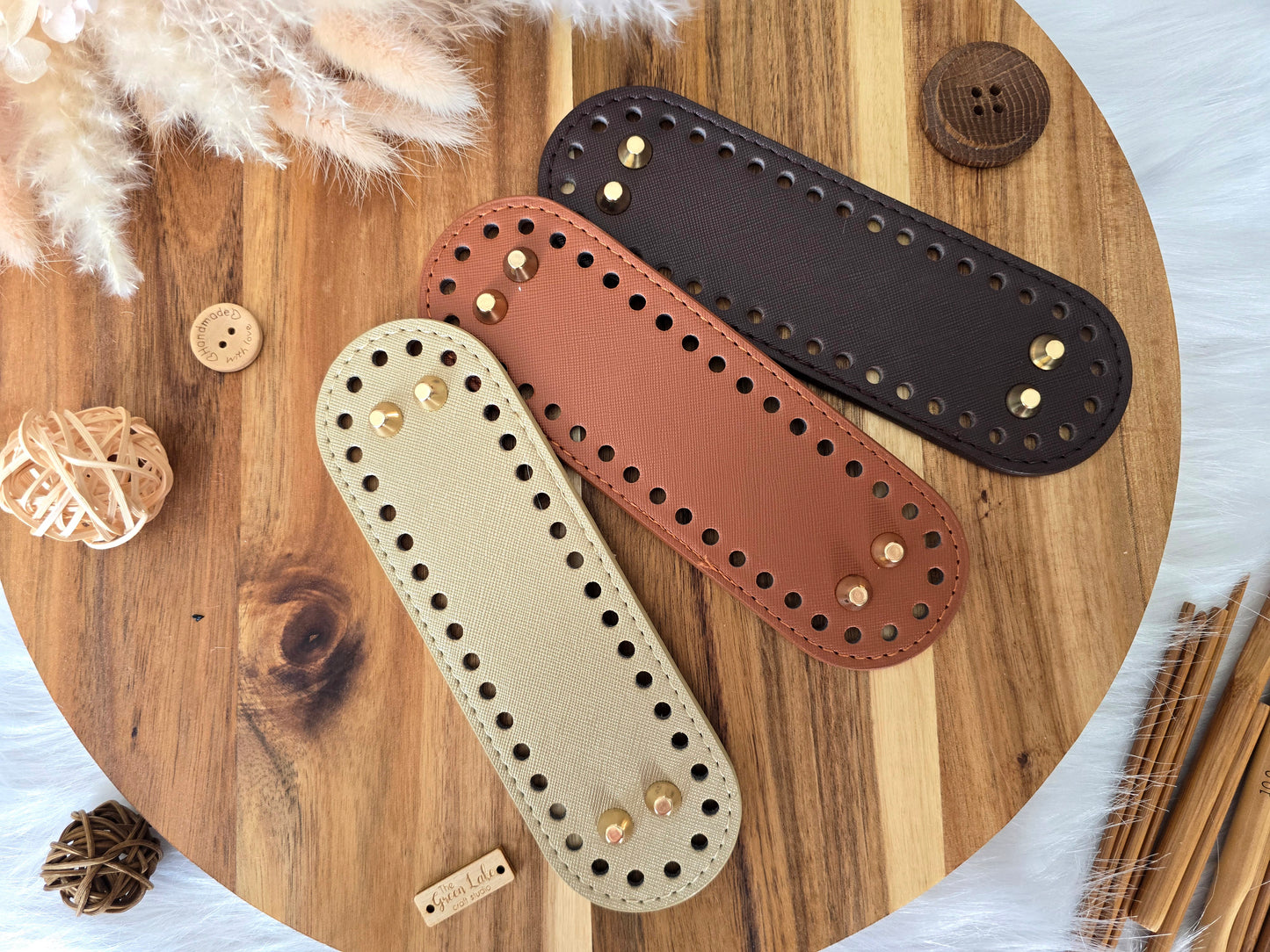 Oval bag bases 18x5.5cm Faux leather with golden stads
