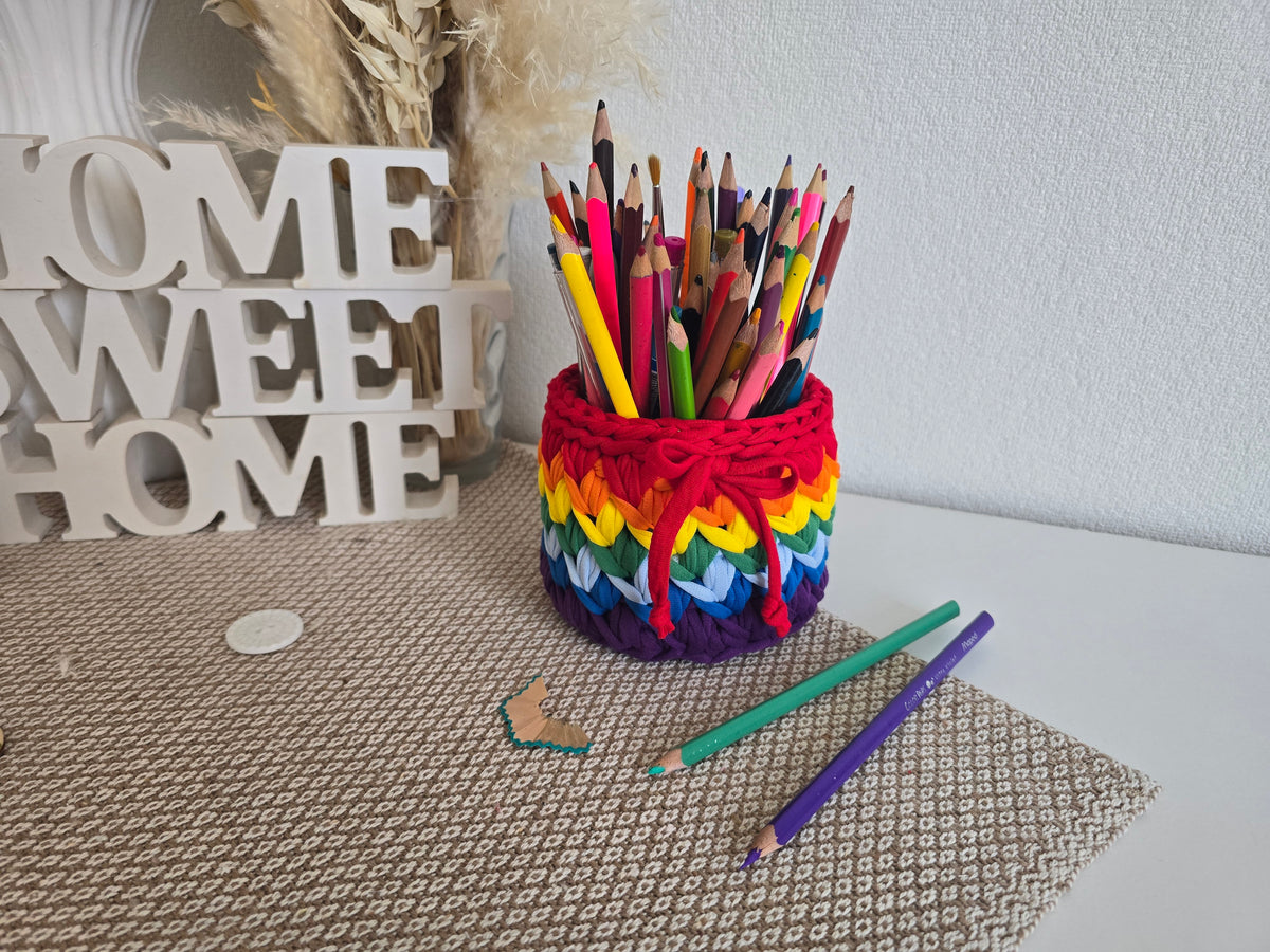 Handmade Crochet Basket: Rainbow Nursery Organizer, ECO Decor Traditional colour