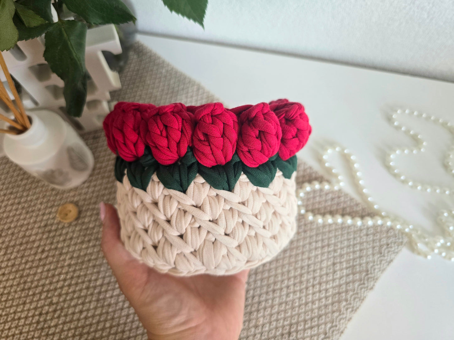 Rose Crochet Basket PDF Pattern