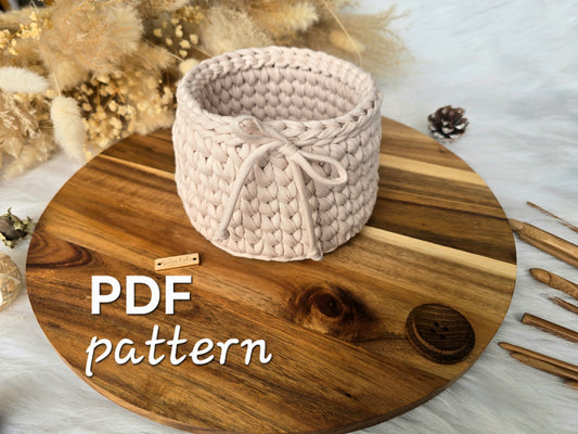 Small Crochet Basket PDF Pattern: Waistcoat Stitch Storage Basket
