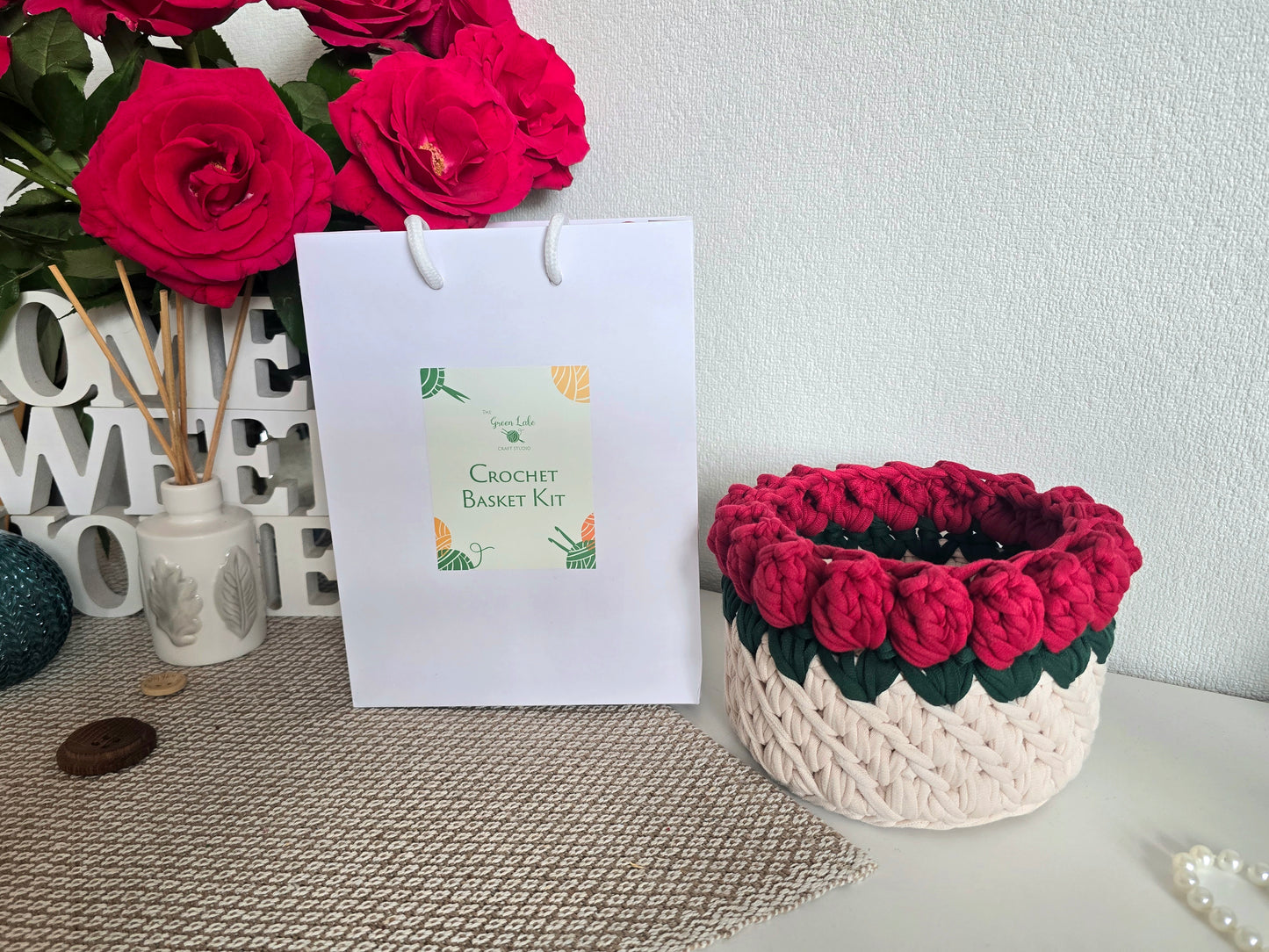 Rose Crochet Basket DIY Kit