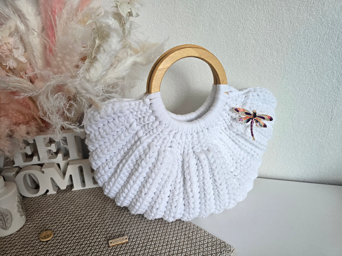 Crochet Gemma Shell Bag with circular handles: various colours