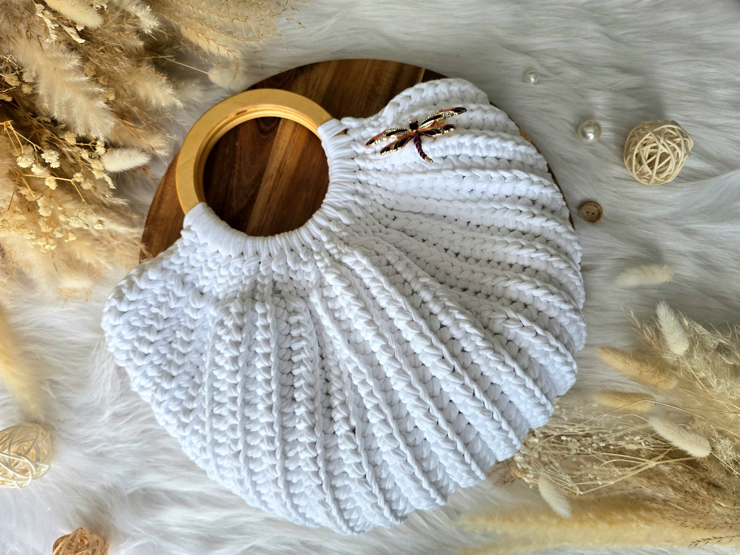 Crochet Gemma Shell Bag with circular handles: various colours