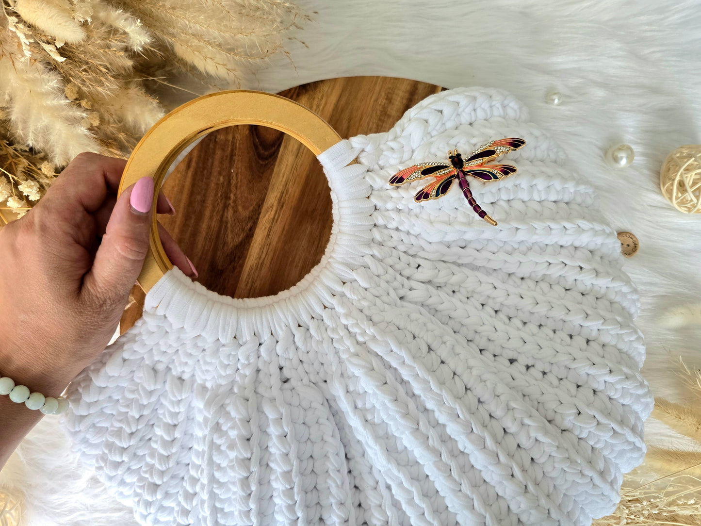 Crochet Gemma Shell Bag with circular handles: various colours
