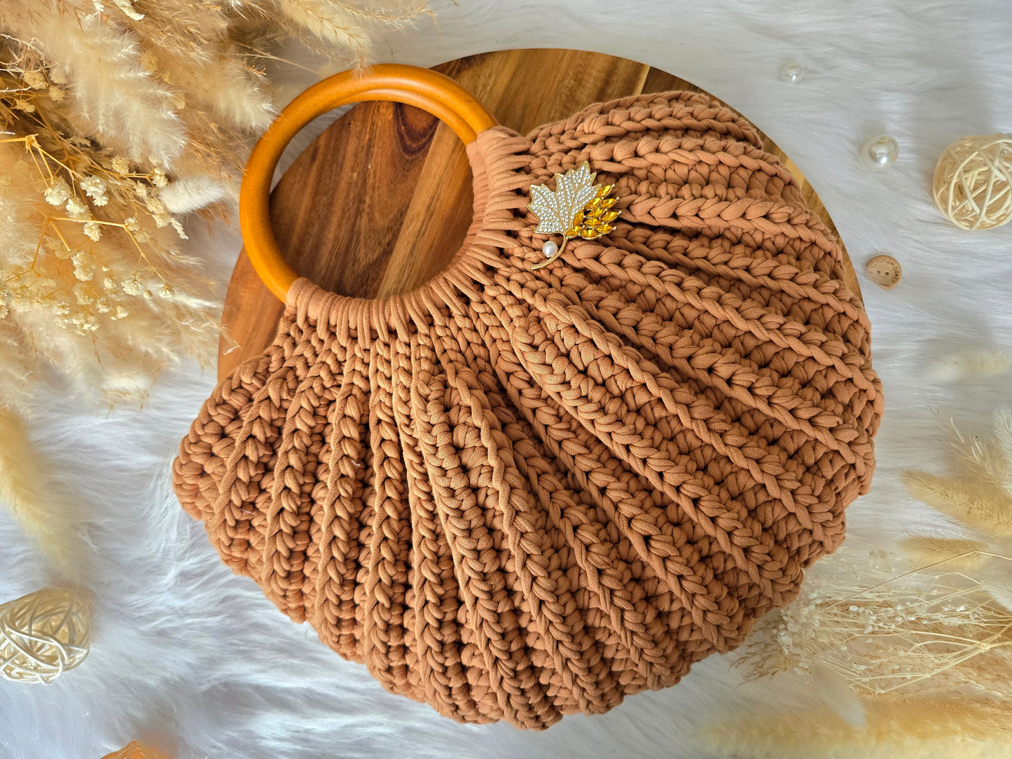 Crochet Gemma Shell Bag with circular handles: various colours