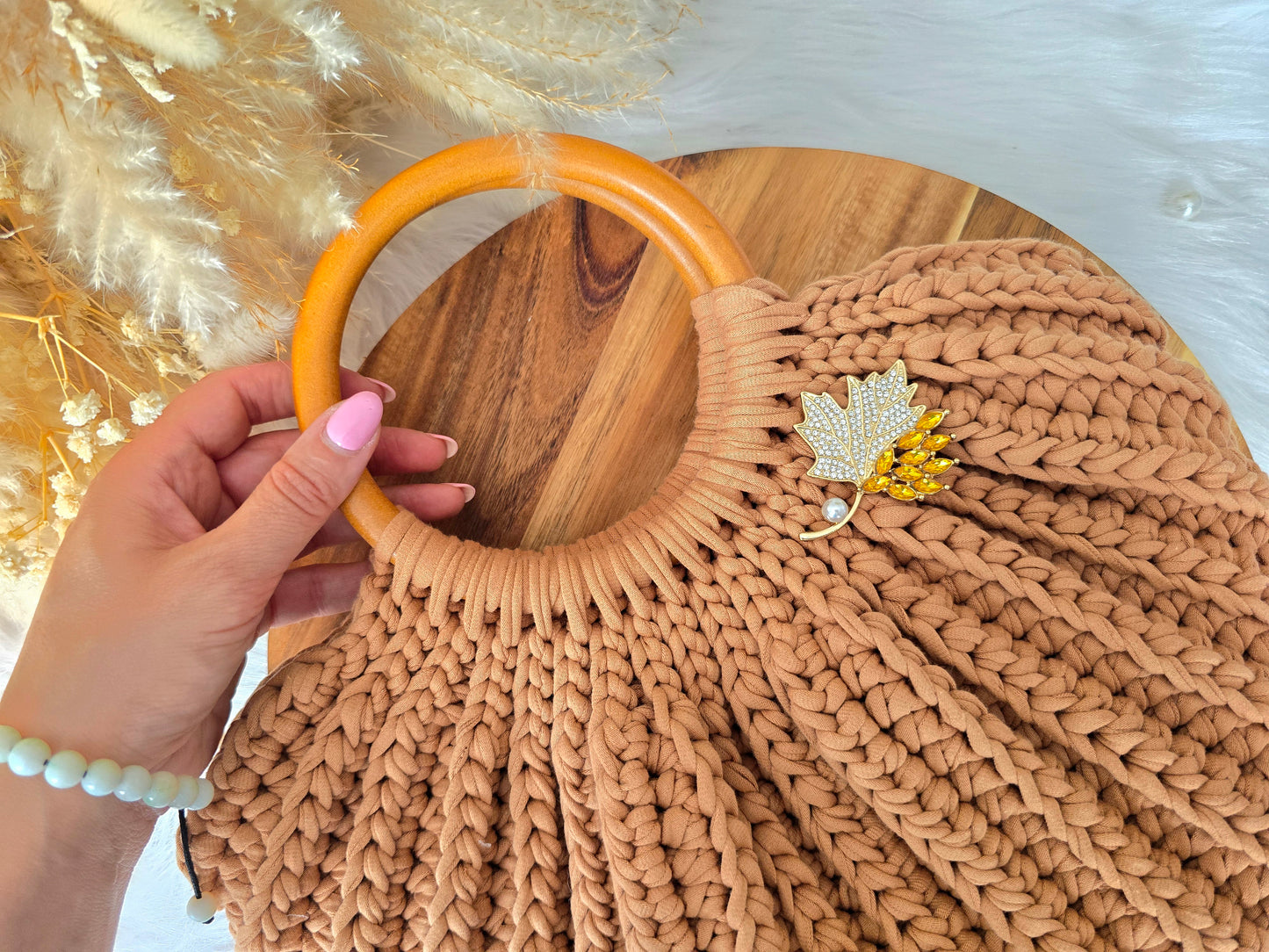 Crochet Gemma Shell Bag with circular handles: various colours