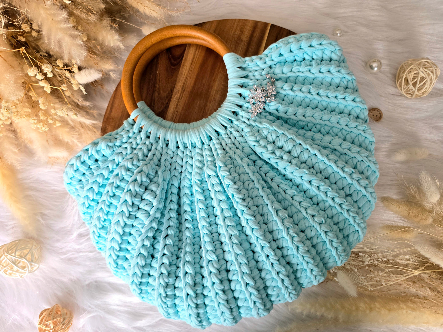Crochet Gemma Shell Bag with circular handles: various colours