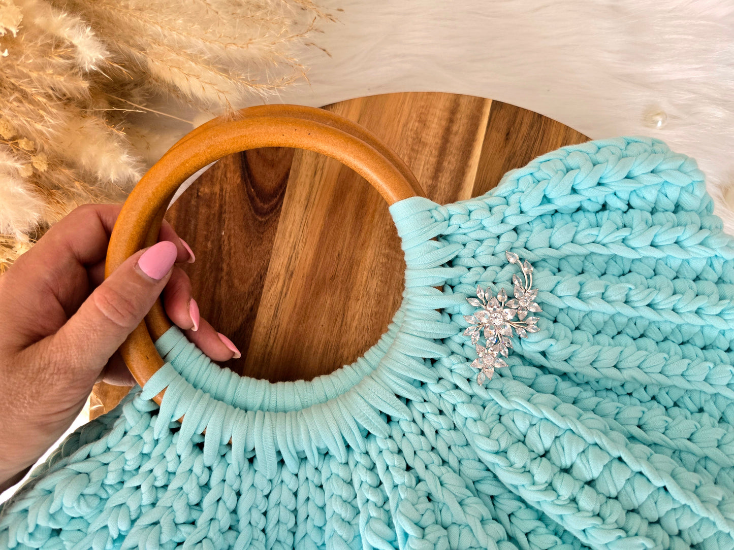 Crochet Gemma Shell Bag with circular handles: various colours