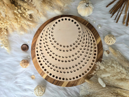 Circular wooden bases with 10mm holes for crochet, coiled or Macrame basket