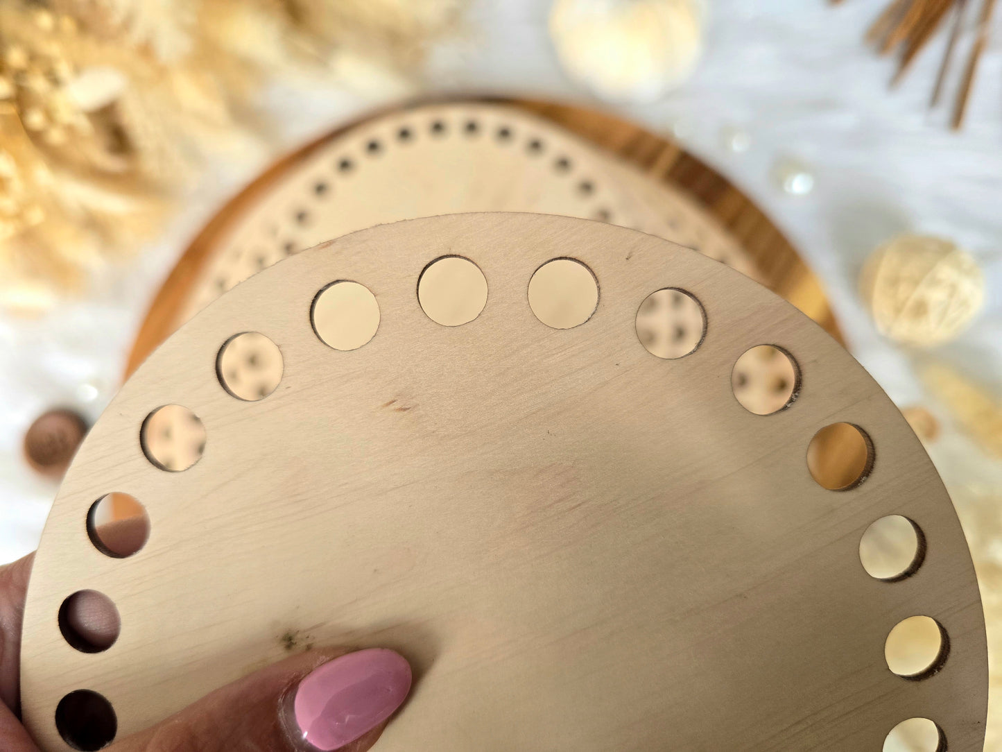 Circular wooden bases with 10mm holes for crochet, coiled or Macrame basket