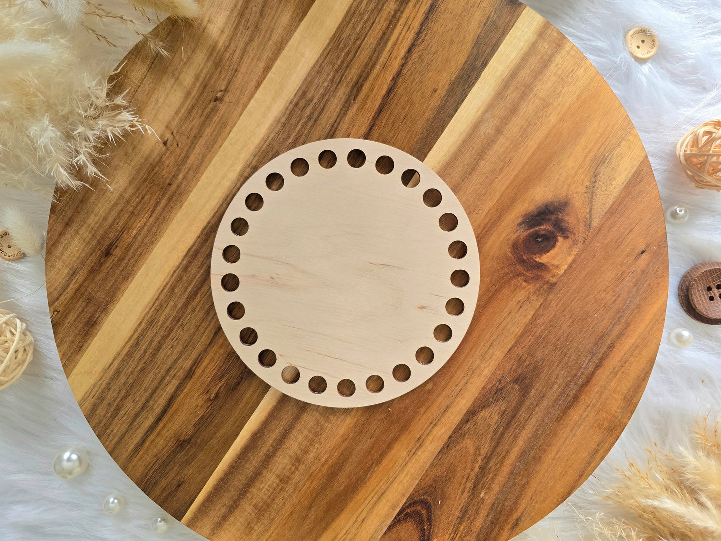 Circular wooden bases with 10mm holes for crochet, coiled or Macrame basket