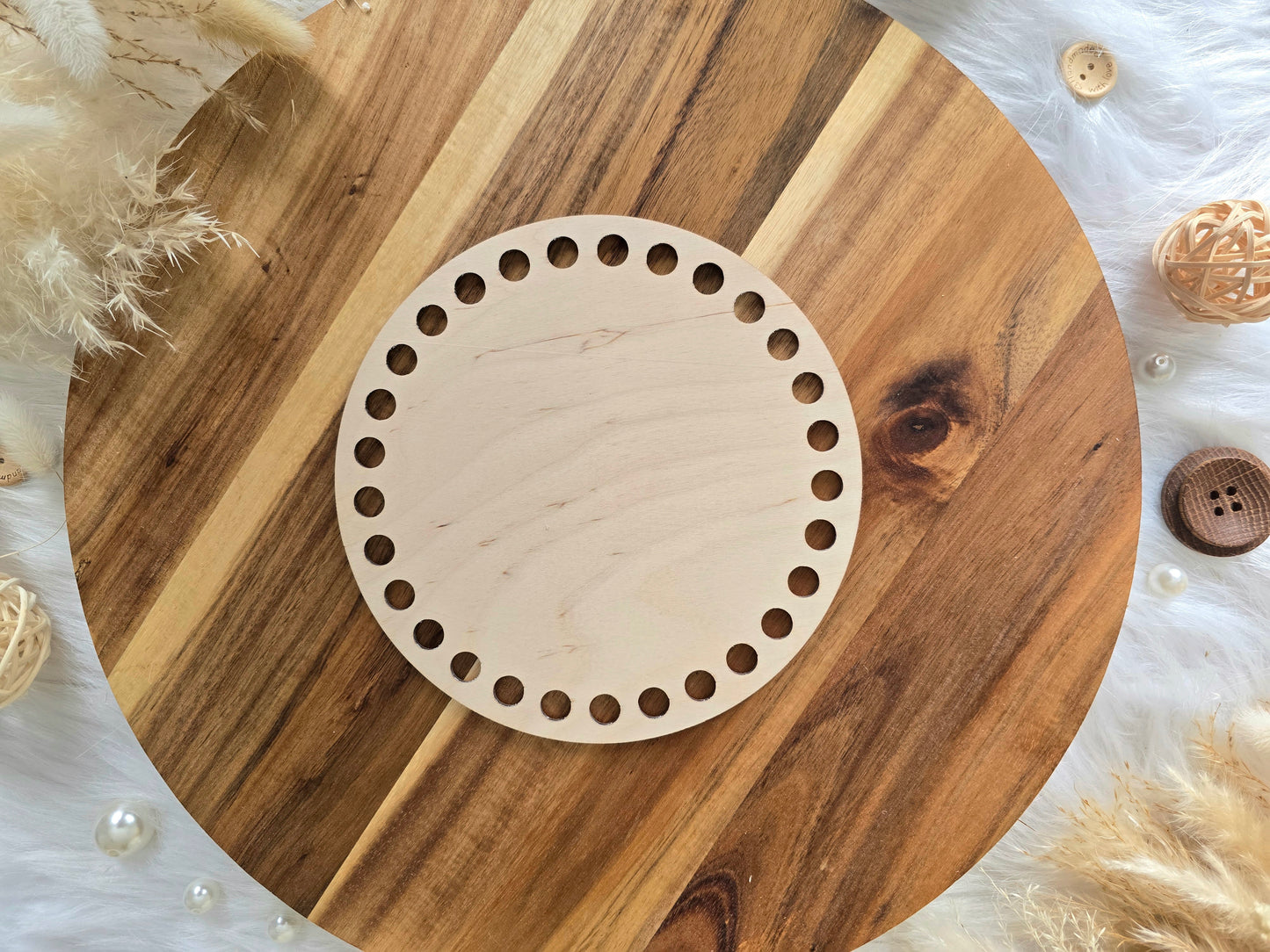 Circular wooden bases with 10mm holes for crochet, coiled or Macrame basket