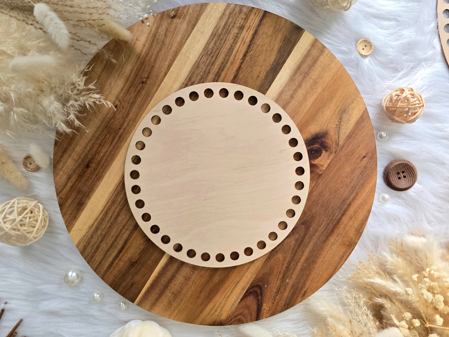 Circular wooden bases with 10mm holes for crochet, coiled or Macrame basket