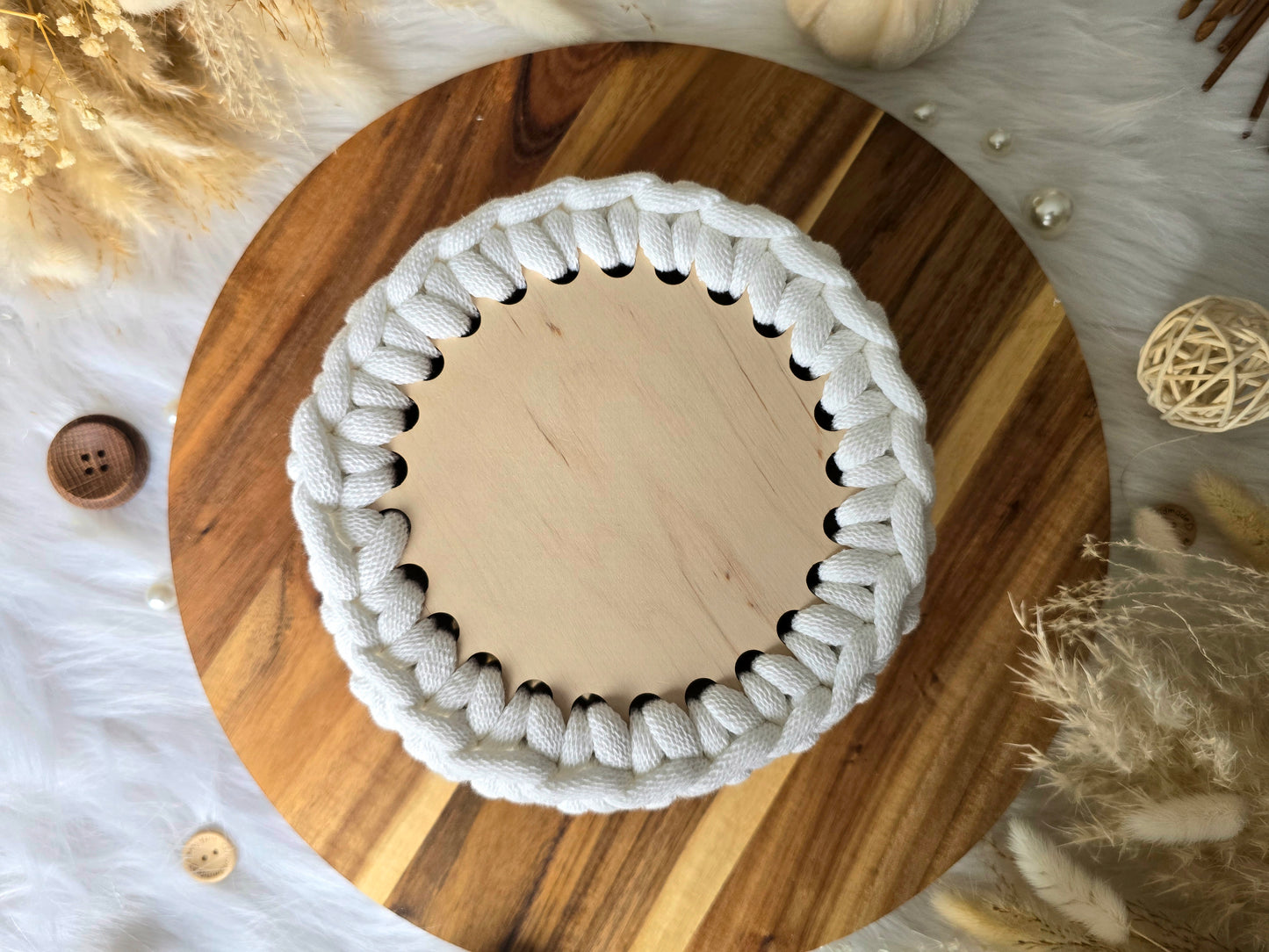Circular wooden bases with 10mm holes for crochet, coiled or Macrame basket