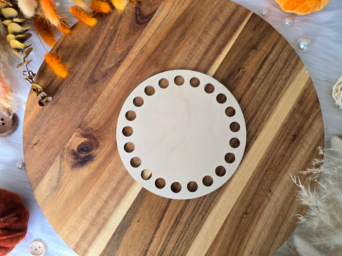 Circular wooden bases with 12mm holes for crochet, coiled or Macrame basket