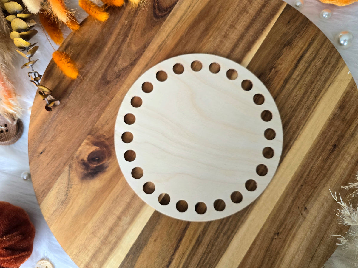 Circular wooden bases with 12mm holes for crochet, coiled or Macrame basket