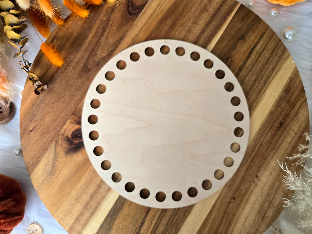 Circular wooden bases with 12mm holes for crochet, coiled or Macrame basket