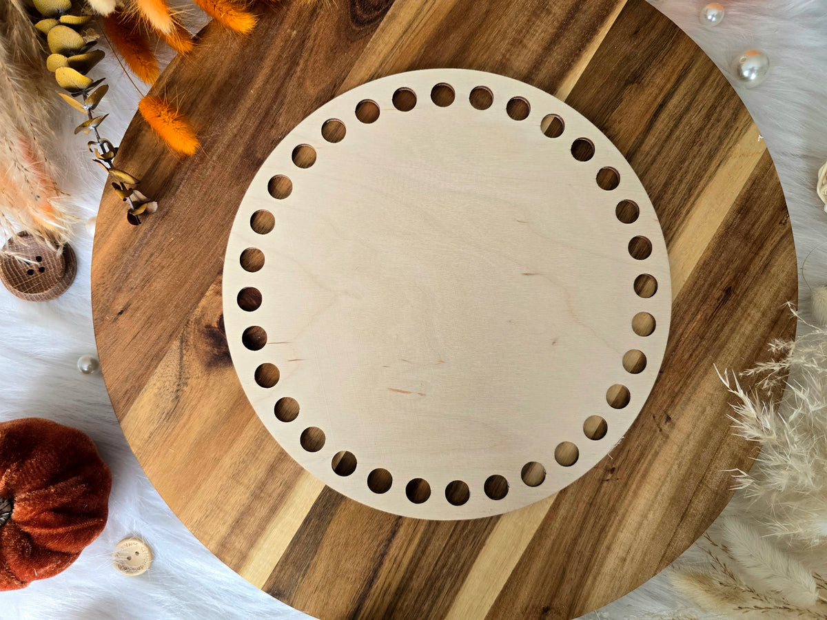 Circular wooden bases with 12mm holes for crochet, coiled or Macrame basket