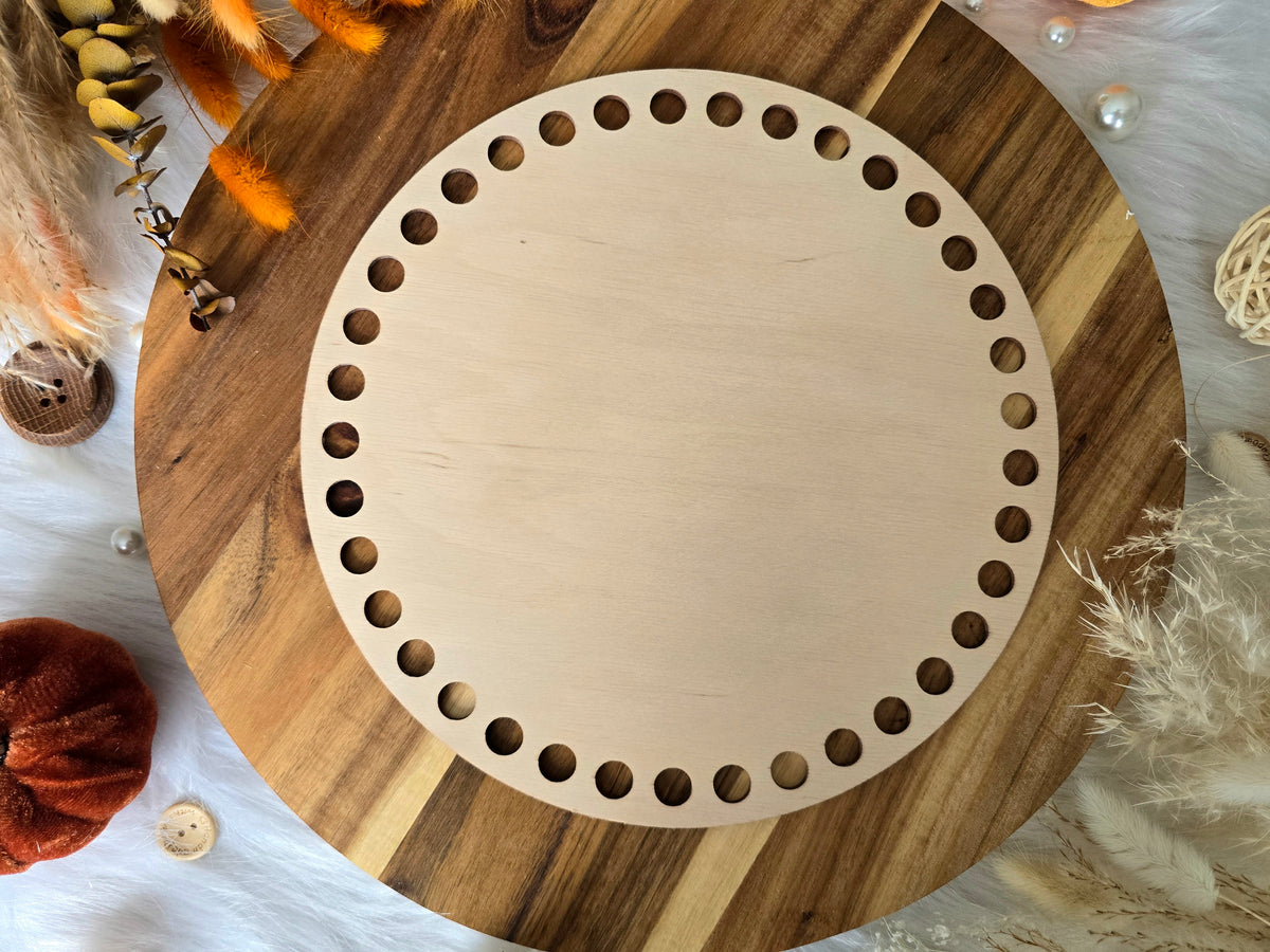 Circular wooden bases with 12mm holes for crochet, coiled or Macrame basket