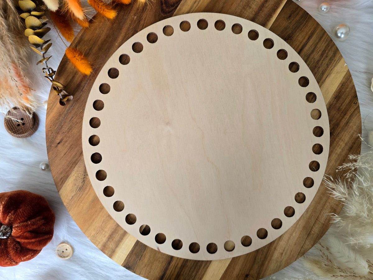 Circular wooden bases with 12mm holes for crochet, coiled or Macrame basket