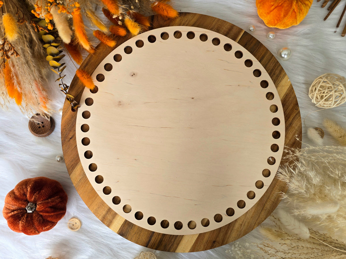Circular wooden bases with 12mm holes for crochet, coiled or Macrame basket