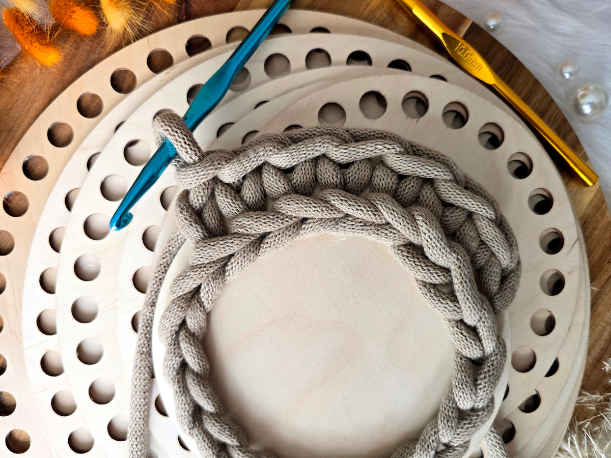 Circular wooden bases with 12mm holes for crochet, coiled or Macrame basket