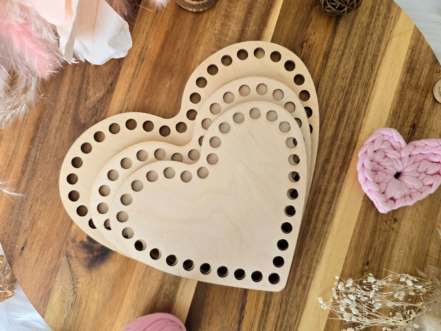 Heart wooden base for crochet, coiled or Macrame basket