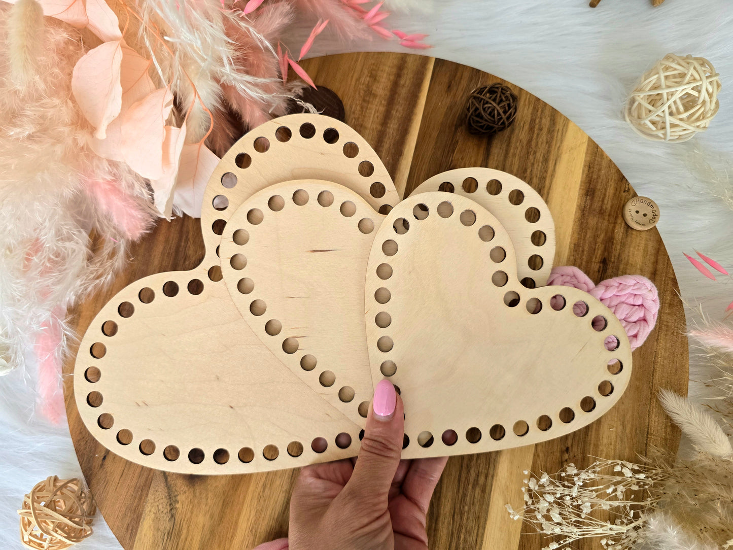 Heart wooden base for crochet, coiled or Macrame basket