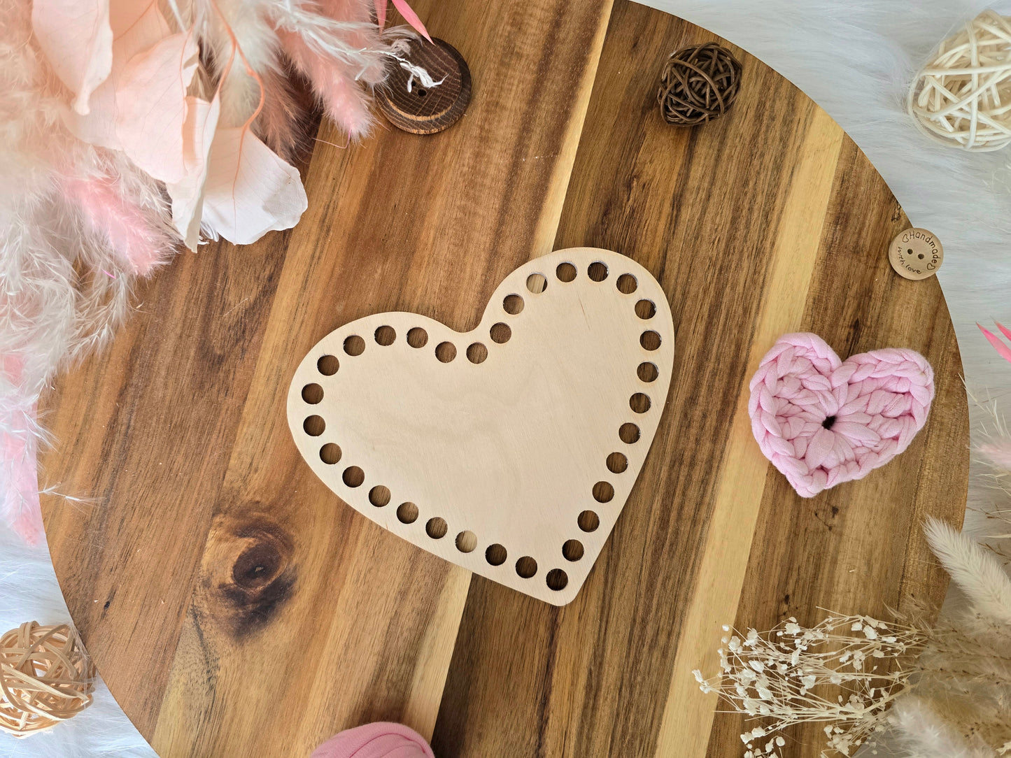 Heart wooden base for crochet, coiled or Macrame basket