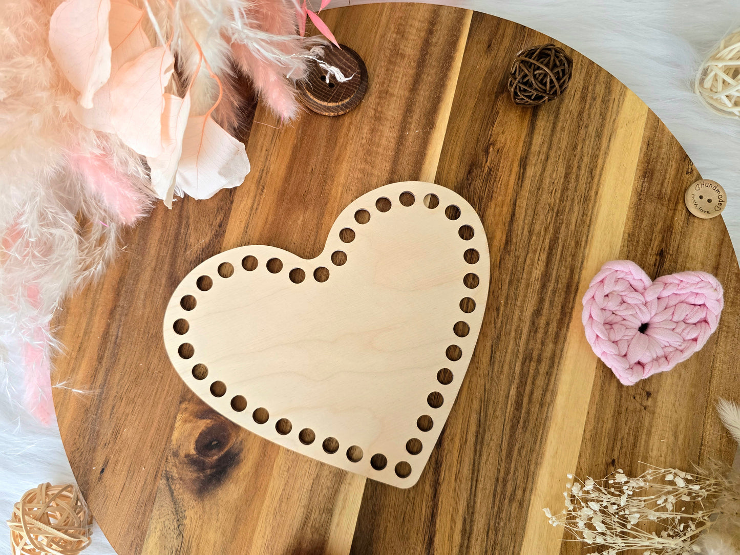 Heart wooden base for crochet, coiled or Macrame basket