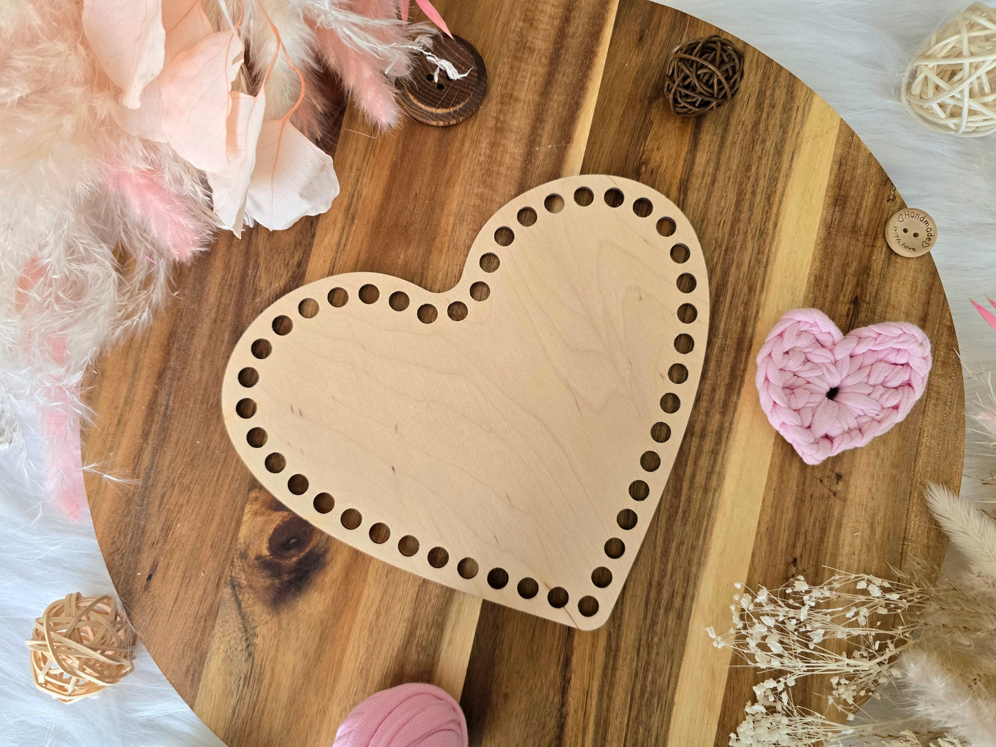 Heart wooden base for crochet, coiled or Macrame basket