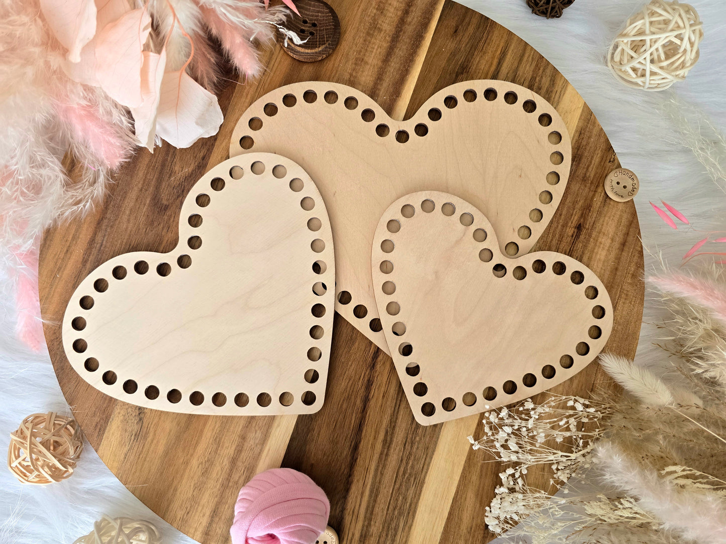 Heart wooden base for crochet, coiled or Macrame basket