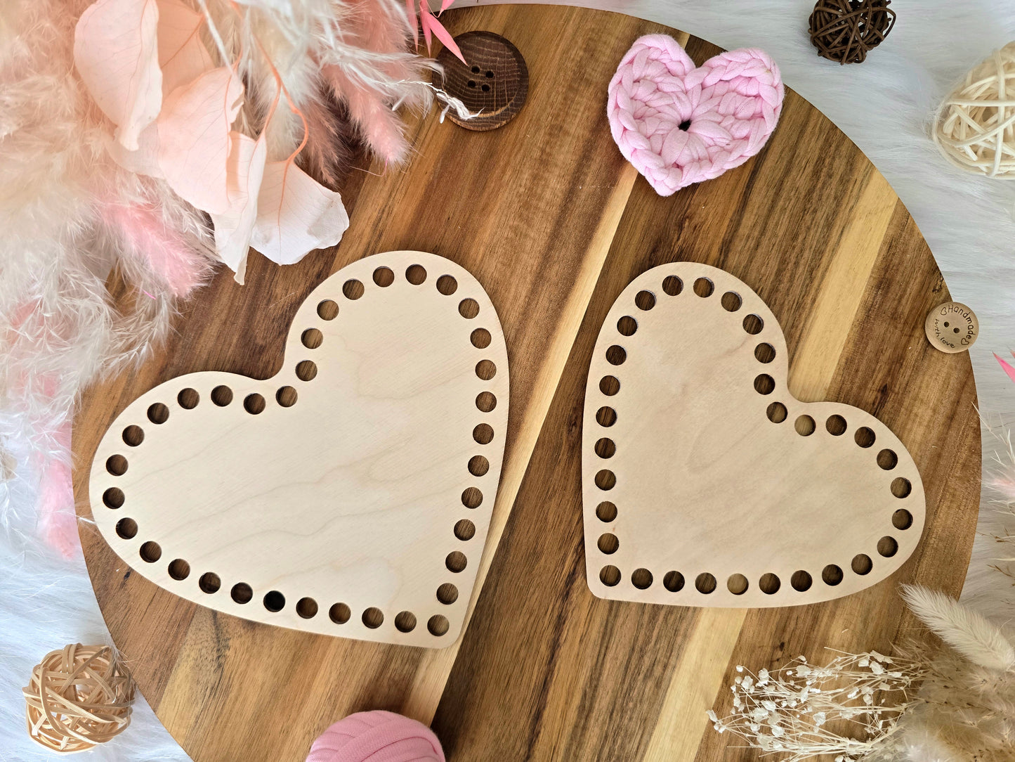 Heart wooden base for crochet, coiled or Macrame basket