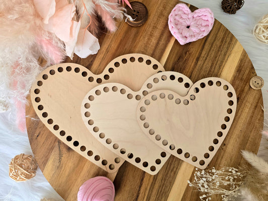 Heart wooden base for crochet, coiled or Macrame basket