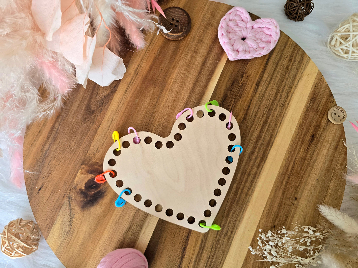 Heart wooden base for crochet, coiled or Macrame basket