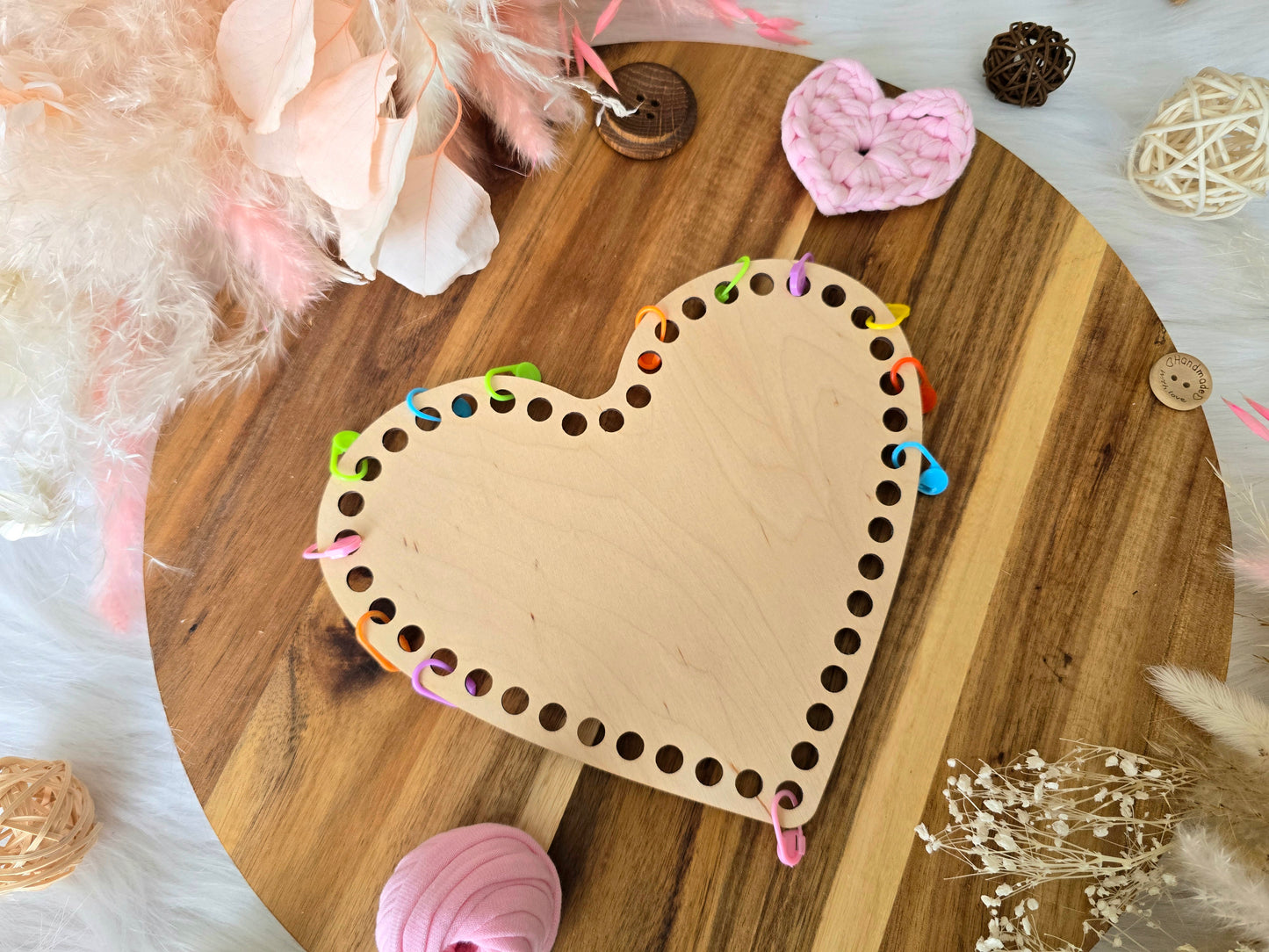 Heart wooden base for crochet, coiled or Macrame basket