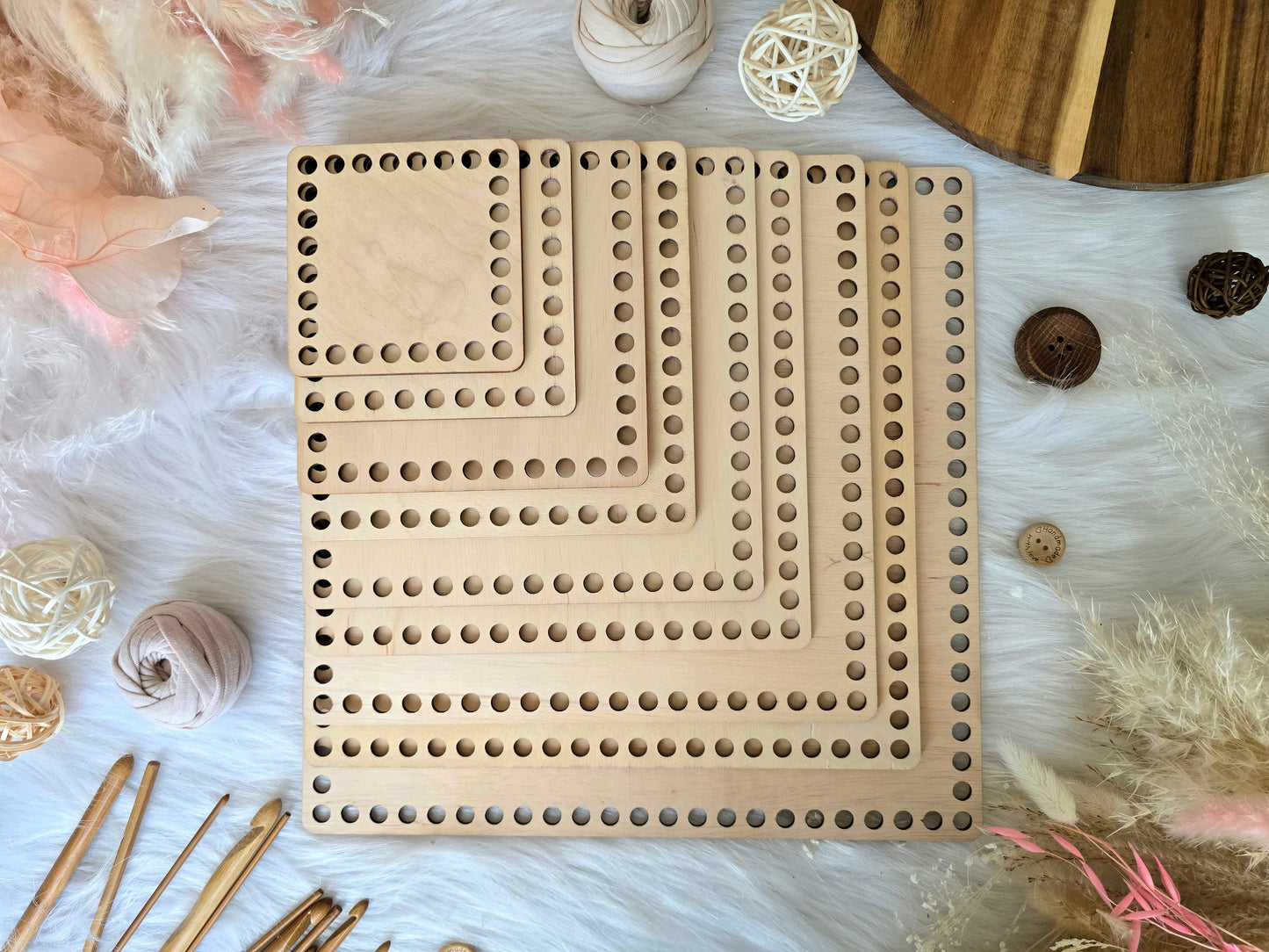 Square Wooden Bases for crochet, coiled or Macrame basket