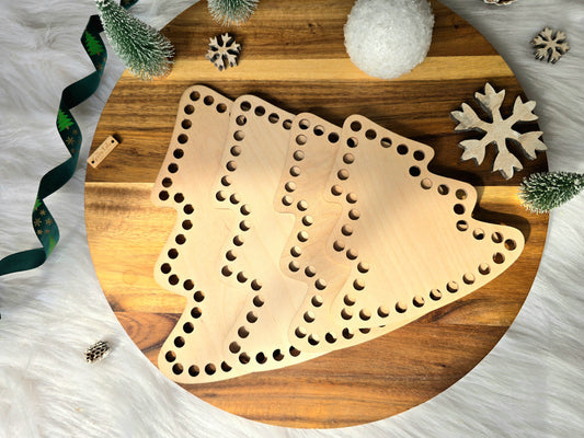 Christmas tree wooden base for crochet basket