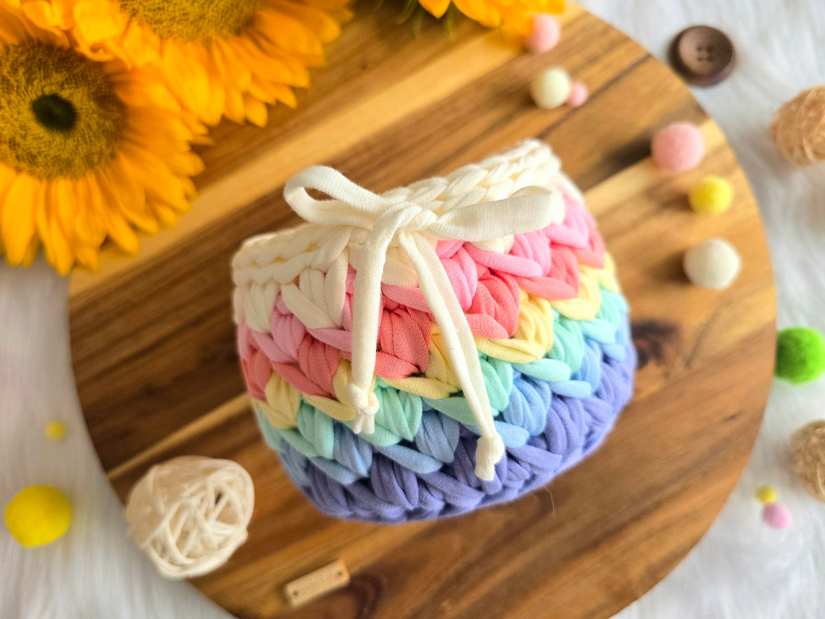 Handmade Crochet Basket: Rainbow Nursery Organizer, ECO Decor Spring colour