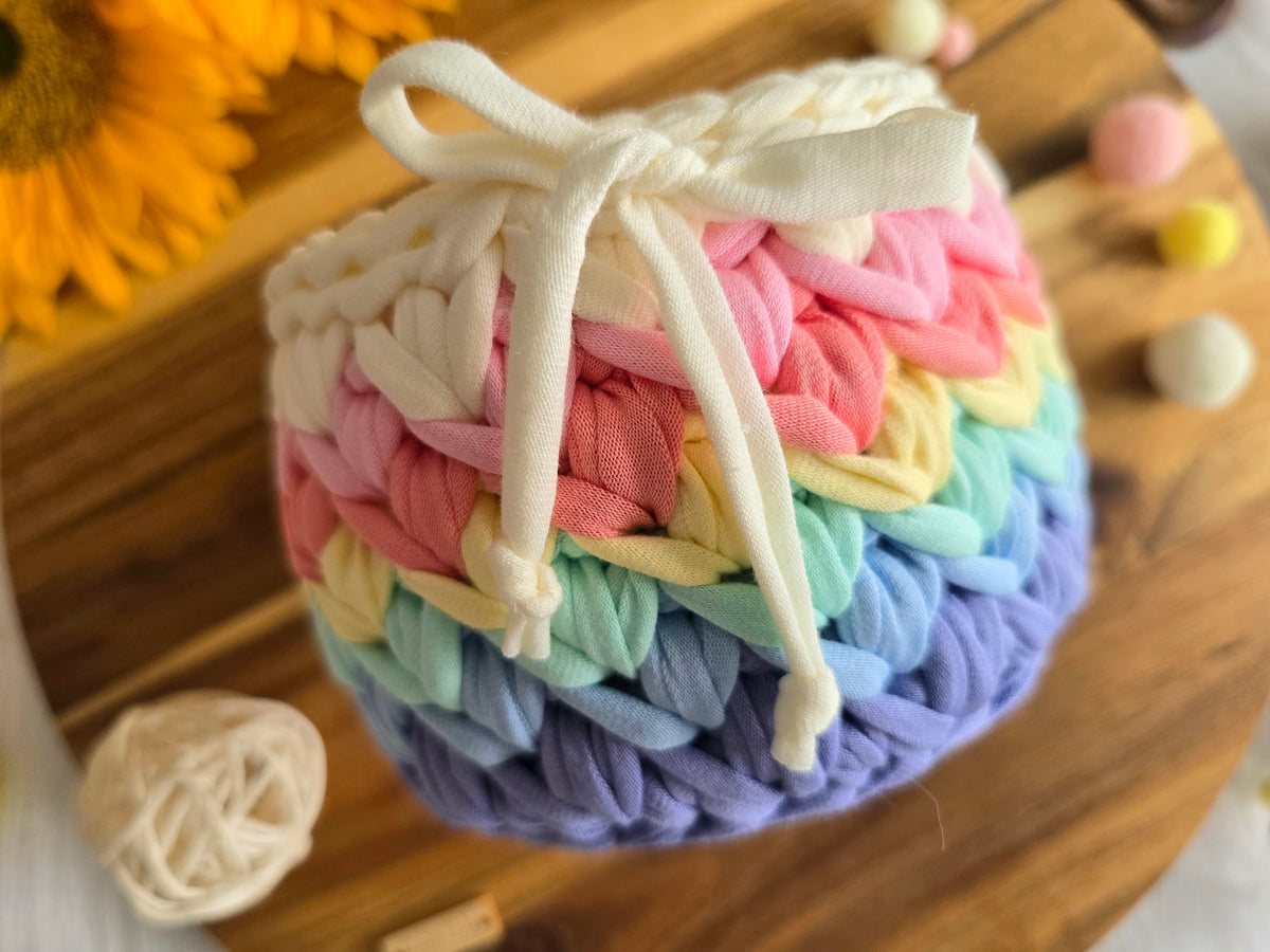 Handmade Crochet Basket: Rainbow Nursery Organizer, ECO Decor Spring colour