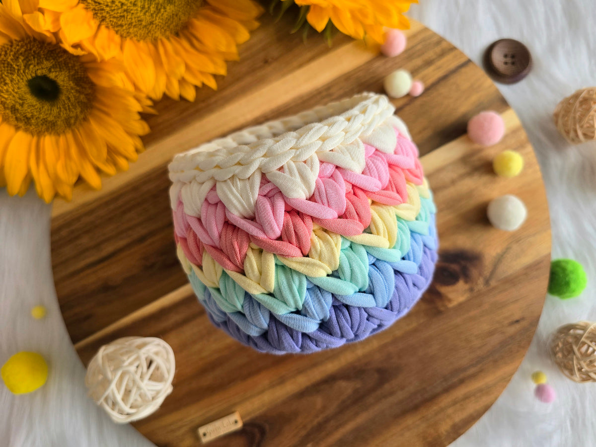 Handmade Crochet Basket: Rainbow Nursery Organizer, ECO Decor Spring colour